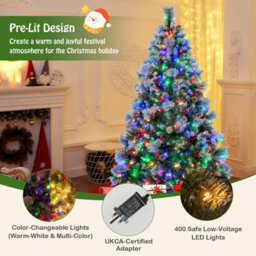 Costway 7Ft Pre-Lit Artificial Christmas Tree Hinged Xmas Tree W/ 400 Led Lights - thumbnail 9