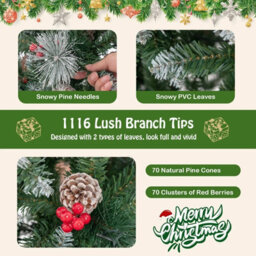 Costway 7Ft Pre-Lit Artificial Christmas Tree Hinged Xmas Tree W/ 400 Led Lights - thumbnail 6