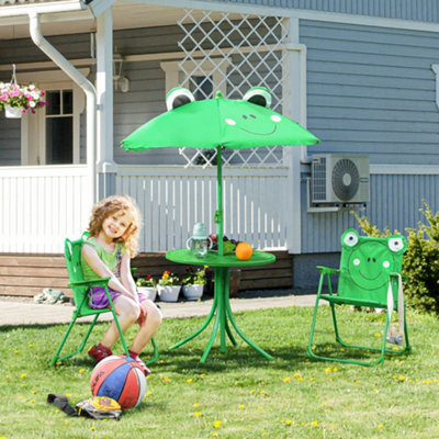 Outsunny Foldable Patio Kids Metal Picnic Table W/ Frog Umbrella Green 4-Piece - image 1