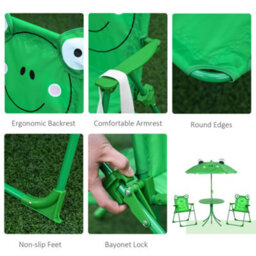 Outsunny Foldable Patio Kids Metal Picnic Table W/ Frog Umbrella Green 4-Piece - thumbnail 7