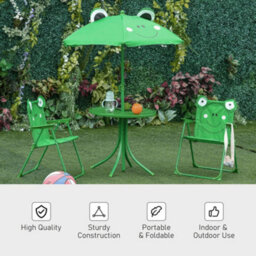 Outsunny Foldable Patio Kids Metal Picnic Table W/ Frog Umbrella Green 4-Piece - thumbnail 5