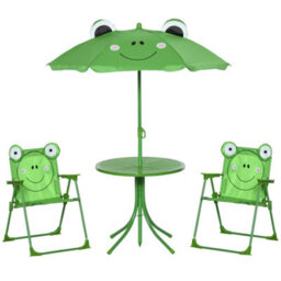 Outsunny Foldable Patio Kids Metal Picnic Table W/ Frog Umbrella Green 4-Piece - thumbnail 2