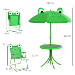 Outsunny Foldable Patio Kids Metal Picnic Table W/ Frog Umbrella Green 4-Piece - thumbnail 3