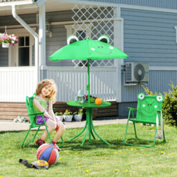 Outsunny Foldable Patio Kids Metal Picnic Table W/ Frog Umbrella Green 4-Piece
