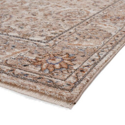 Beige Traditional Bordered Floral 10mm Thick Stain-Resistant Rug For Bedroom, Living Room, & Dining Room-80Cm X 150Cm - thumbnail 5