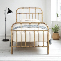OAT Home Camden Antique Brass Effect Victorian Hospital Metal Single Bed Frame - thumbnail 2