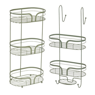 Showerdrape Dante Sage Green Floor Caddy And 2 Tier Over Door Hook Shower Caddy - image 1
