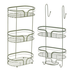 Showerdrape Dante Sage Green Floor Caddy And 2 Tier Over Door Hook Shower Caddy