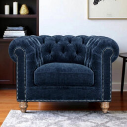 Xample Allington Navy Fabric Chesterfield Armchair - Button Tufted, Pocket Coil Seat With Feather Blend, Pewter Studs & Solid Wood Frame