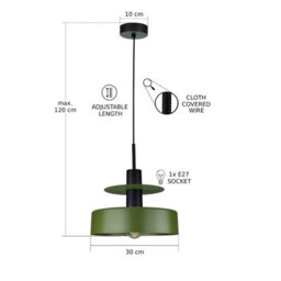 Luminosa Lighting Luminosa Solea Dome Pendant Ceiling Light Green, Black 1X E27 - thumbnail 3