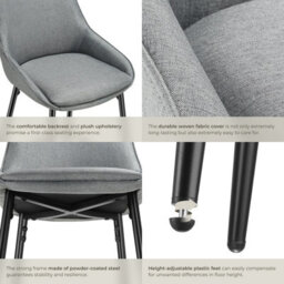 Tectake Bar Stool Siera With Backrest, Padding And Soft Fabric - Woven Fabric Grey/black, Set Of 2 - thumbnail 5