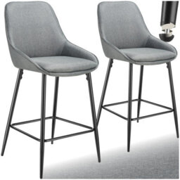 Tectake Bar Stool Siera With Backrest, Padding And Soft Fabric - Woven Fabric Grey/black, Set Of 2 - thumbnail 1