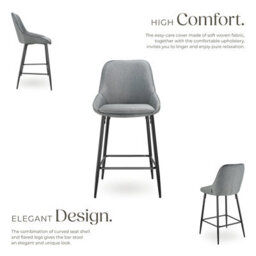 Tectake Bar Stool Siera With Backrest, Padding And Soft Fabric - Woven Fabric Grey/black, Set Of 2 - thumbnail 3