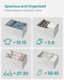 Songmics Dresser Drawer Chest, Bedroom Storage Unit, Cloth Dresser With 4 Fabric Drawers, Metal, For Wardrobe, White And Oak - thumbnail 3