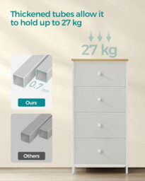 Songmics Dresser Drawer Chest, Bedroom Storage Unit, Cloth Dresser With 4 Fabric Drawers, Metal, For Wardrobe, White And Oak - thumbnail 4