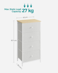 Songmics Dresser Drawer Chest, Bedroom Storage Unit, Cloth Dresser With 4 Fabric Drawers, Metal, For Wardrobe, White And Oak - thumbnail 2
