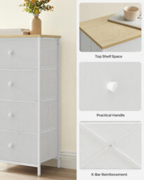 Songmics Dresser Drawer Chest, Bedroom Storage Unit, Cloth Dresser With 4 Fabric Drawers, Metal, For Wardrobe, White And Oak - thumbnail 6