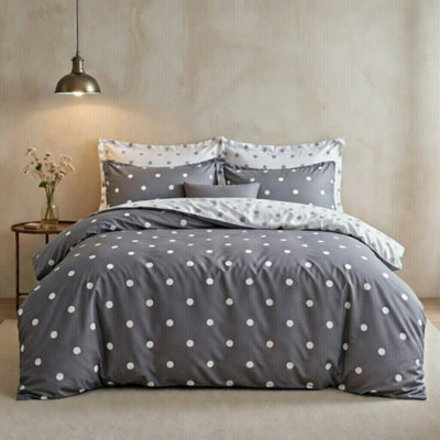 Bedlooms Grey & White Dotted Printed Duvet Cover Set, Reversible & Hypoallergenic Bedding Pack, King 230X220Cm - image 1