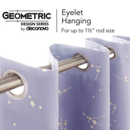 Deconovo Blackout Eyelet Curtains, Gold Constellation Printed Curtains For Boys Bedroom, 46 X 72 Inch(W X L), Light Purple, 1 Pair - thumbnail 2