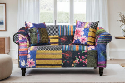 Fabric Patchwork 2 Seater Multicolour Sofa - image 1