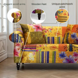 Fabric Patchwork 2 Seater Multicolour Sofa - thumbnail 8
