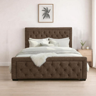 Naples Cappuccino Upholstered Chesterfield Super King Size Bed Frame, Modern Luxury Floor-Standing Headboard & Footboard - image 1