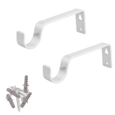 2X White Colour Heavy Duty Metal Curtain Pole Brackets 19mm Wall Support By Homeelabador - image 1