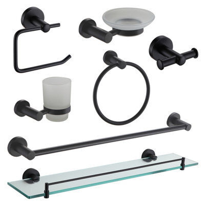 Showerdrape Modernity Black Steel Wall Mounted 7 Piece Bathroom Accessory Set - image 1