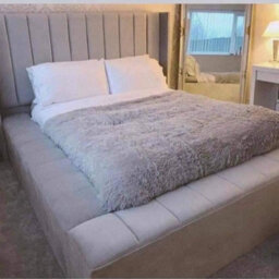 Stratus Interiors Lined Ambassador Platform Wing Back Bed Optional Gas Lift Storage - Pebble Plush - Slatted Base - thumbnail 2