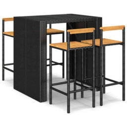 Berkfield 5 Piece Garden Bar Set Black Poly Rattan& Solid Wood Acacia - thumbnail 2