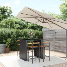 Berkfield 5 Piece Garden Bar Set Black Poly Rattan& Solid Wood Acacia - thumbnail 1