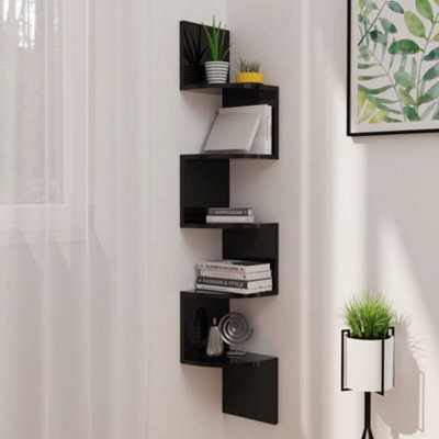 Berkfield Wall Corner Shelf High Gloss Black 19X19X123 Cm Engineered Wood - image 1