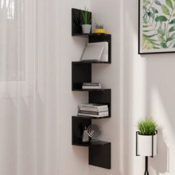 Berkfield Wall Corner Shelf High Gloss Black 19X19X123 Cm Engineered Wood - thumbnail 1