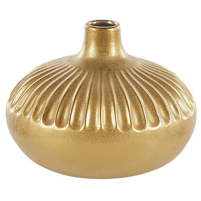 Beliani Decorative Vase Cercei Stoneware 20 Cm Gold - image 1