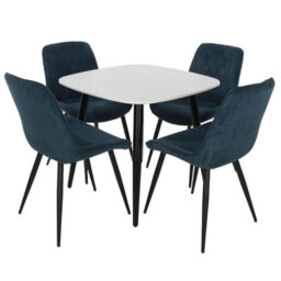 Core Products Aspen White 80Cm Square Dining Table With 4 Blue Cord Fabric Diamond Stitch Design Chairs - thumbnail 2