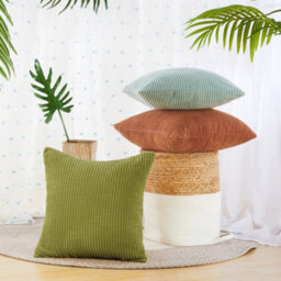 Deconovo Set Of 2 Corduroy Cushion Covers 55Cm X 55Cm, 22X22 Inches Grid Throw Pillowcases For Living Room(Citronelle, 2 Pieces) - thumbnail 5