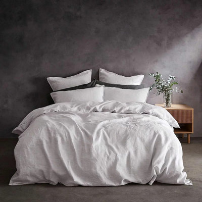 Lazy Linen 100% Washed Linen Duvet Cover Set White European Flax Button Closure Breathable Double Bedding Set - image 1