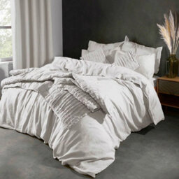Lazy Linen 100% Washed Linen Duvet Cover Set White European Flax Button Closure Breathable Double Bedding Set - thumbnail 2