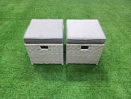 Fimous Outdoor Rattan Sofa Garden Furniture Set 2 Armchairs Square Coffee Table 3 Stools 2 Side Tables Light Grey - thumbnail 4