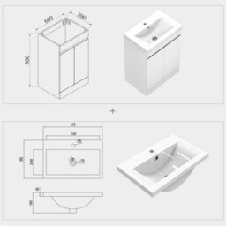 Probaty Bathrooms Vanity Unit Matte White Mdf,600X390X800mm,freestanding,detachable,2 Doors With Ceramic Thick Basin - thumbnail 9