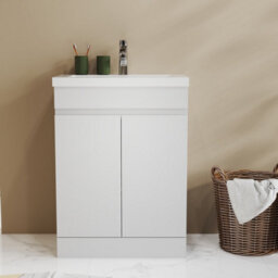 Probaty Bathrooms Vanity Unit Matte White Mdf,600X390X800mm,freestanding,detachable,2 Doors With Ceramic Thick Basin