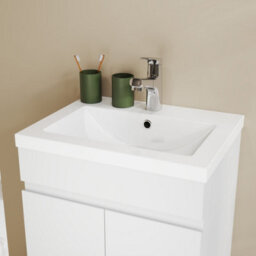 Probaty Bathrooms Vanity Unit Matte White Mdf,600X390X800mm,freestanding,detachable,2 Doors With Ceramic Thick Basin - thumbnail 7