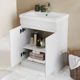 Probaty Bathrooms Vanity Unit Matte White Mdf,600X390X800mm,freestanding,detachable,2 Doors With Ceramic Thick Basin - thumbnail 4