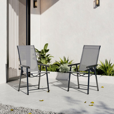 Breeins Set Of 2 Outdoor Garden Patio Furniture Folding Chairs Outdoor Bistro Dining Chairs Black Back Metal Frame Chairs With Armrests - image 1