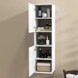 Modern White Bathroom Storage Cabinet - 1100mm Tall, 5 Shelves, Easy Assembly - thumbnail 4
