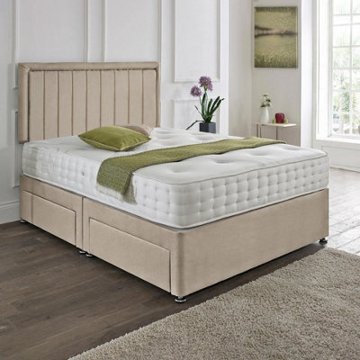 Dining Tables Cairo Matching Headboard Divan Set, 2 Drawer On Same Side With Sprung 1500 Comfort Mattress - Plush Almond - Double - image 1