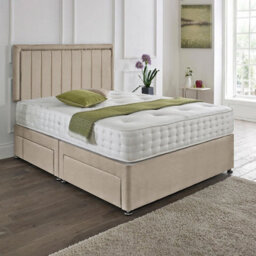 Dining Tables Cairo Matching Headboard Divan Set, 2 Drawer On Same Side With Sprung 1500 Comfort Mattress - Plush Almond - Double - thumbnail 1