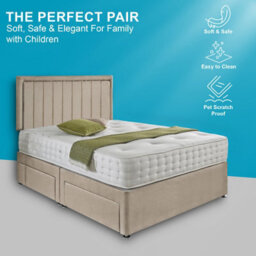 Dining Tables Cairo Matching Headboard Divan Set, 2 Drawer On Same Side With Sprung 1500 Comfort Mattress - Plush Almond - Double - thumbnail 2
