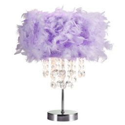 Happy Homewares Chandelier Style Lilac Feather Table Lamp With Waterfall Acrylic Drops - thumbnail 2