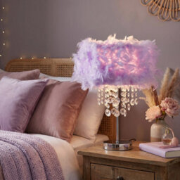 Happy Homewares Chandelier Style Lilac Feather Table Lamp With Waterfall Acrylic Drops - thumbnail 3